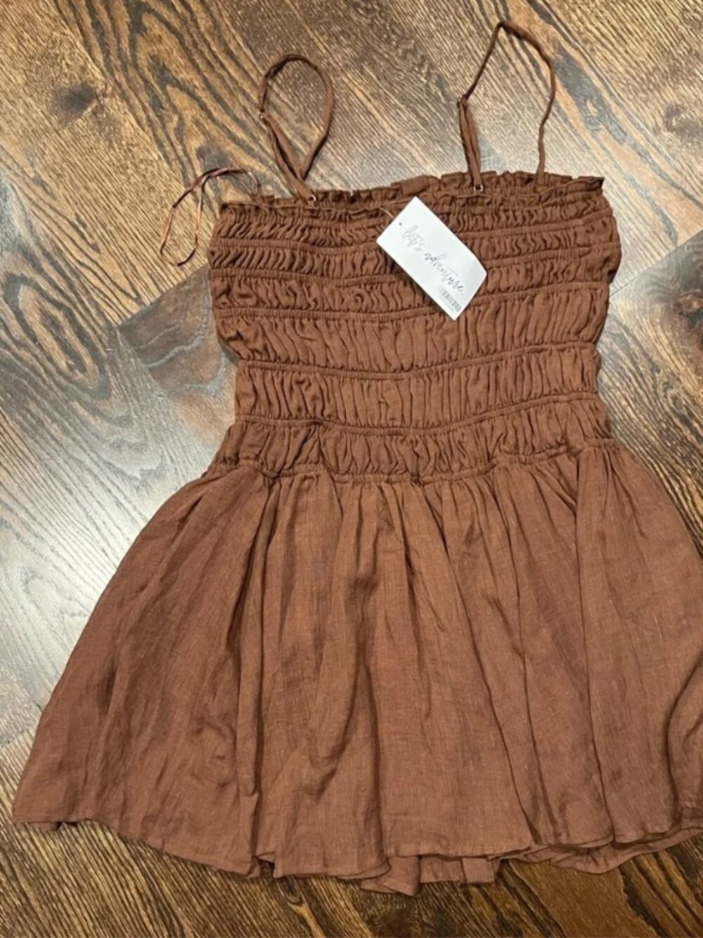 12th Tribe Smocked Mini Dress Brown XS Ruched Button Front NWT - Picture 7 of 7